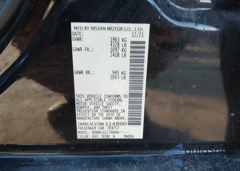 2022 Nissan Altima Sr Fwd from USA, damaged, VIN 1N4BL4CV2NN314800